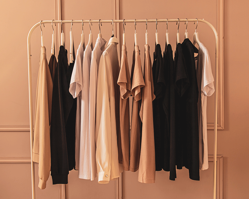 Dresses on hanging rack