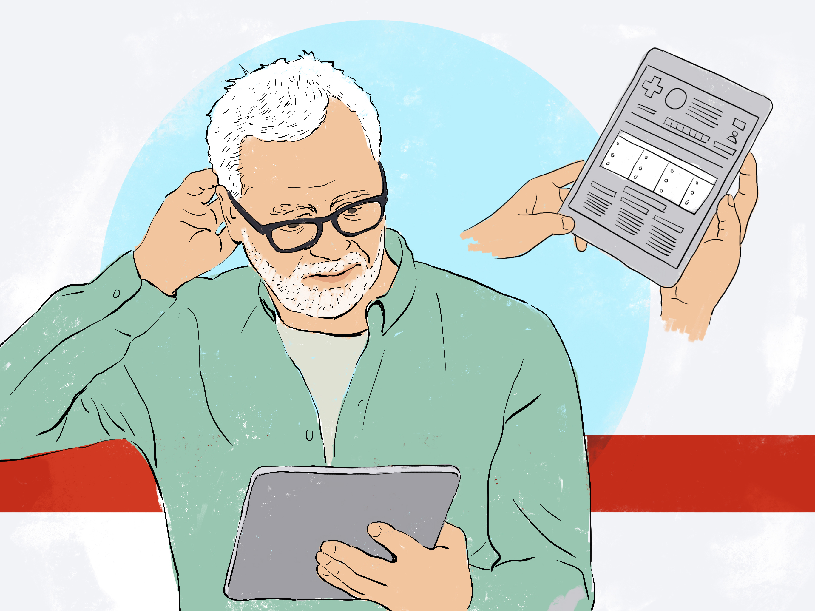 Illustrated image of a retiree