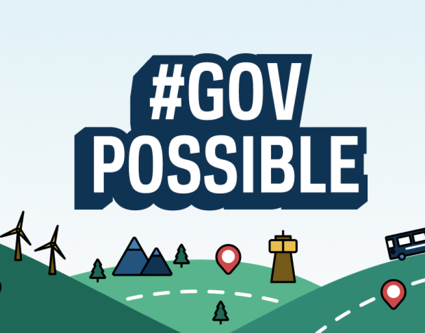 GovPossible emblazoned on the sky above a bustling town